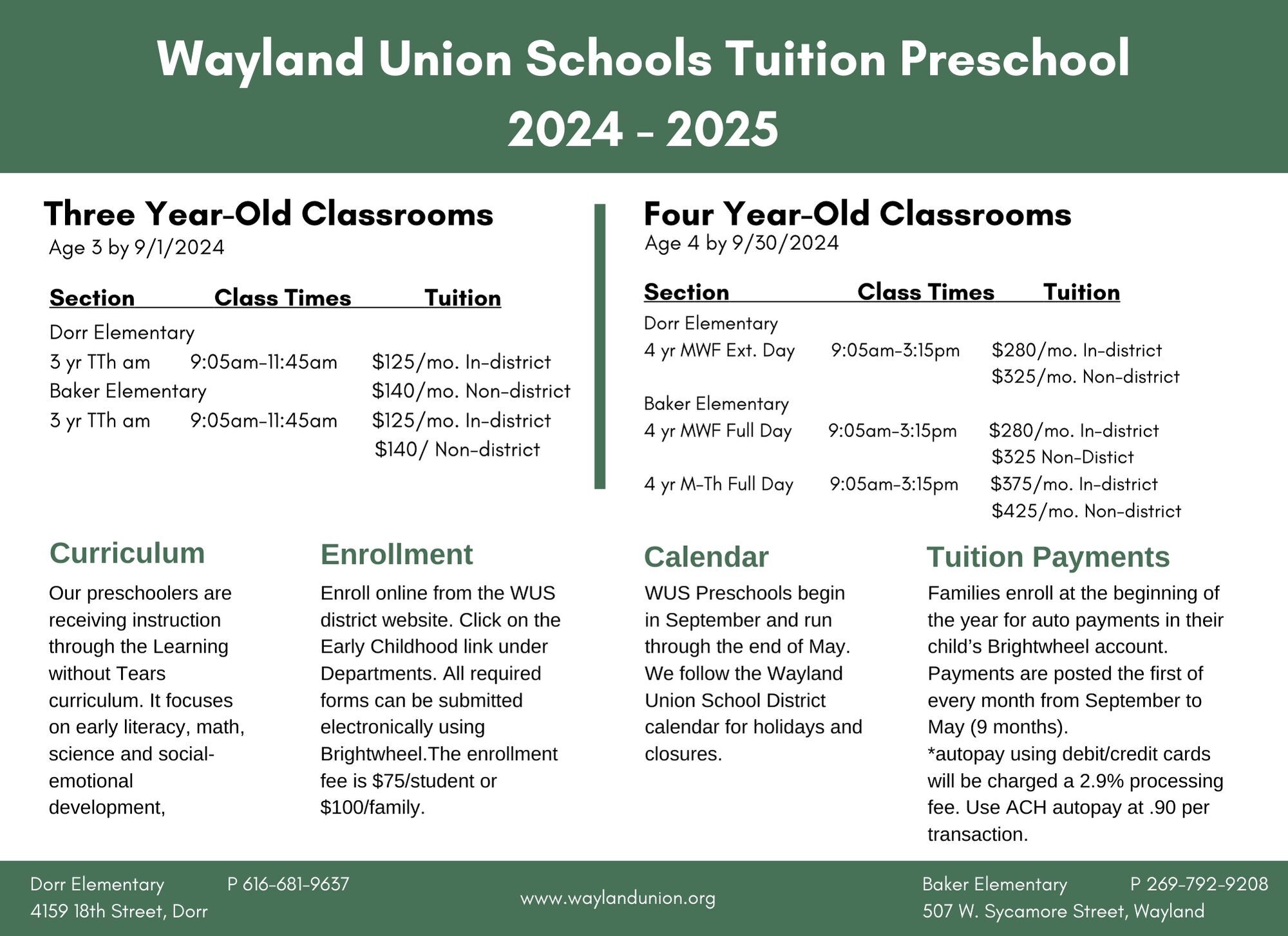 tuition rate schedule 24-25